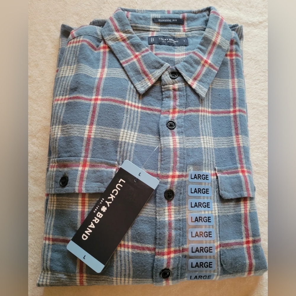 Lucky Brand Flannel Shirt Plaid Long Sleeve Classic Fit - Picture 3 of 5